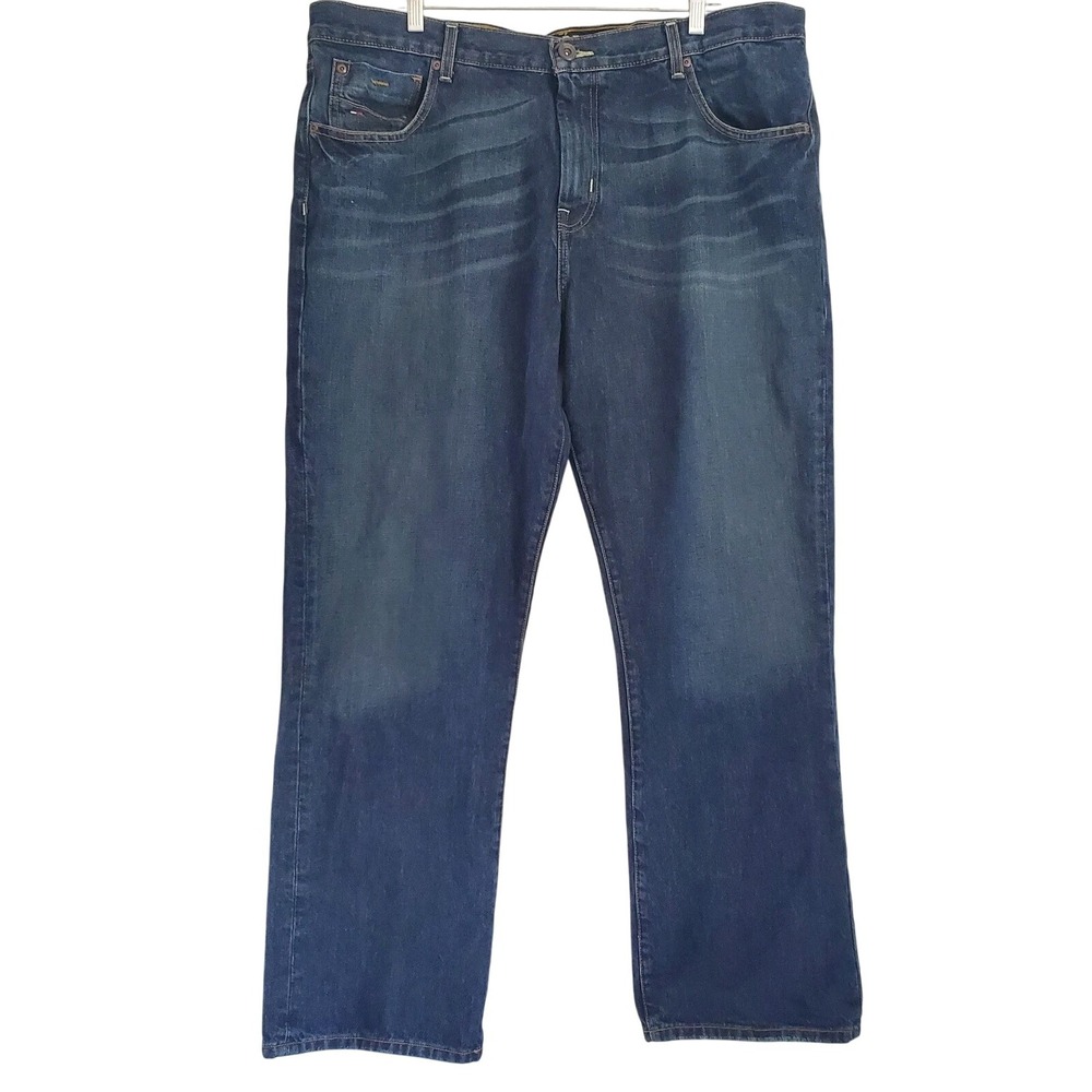 Tommy Hilfiger Jeans Mens 40x32 Blue Relaxed Freedom Baggy‎ Denim Whiskers Fade